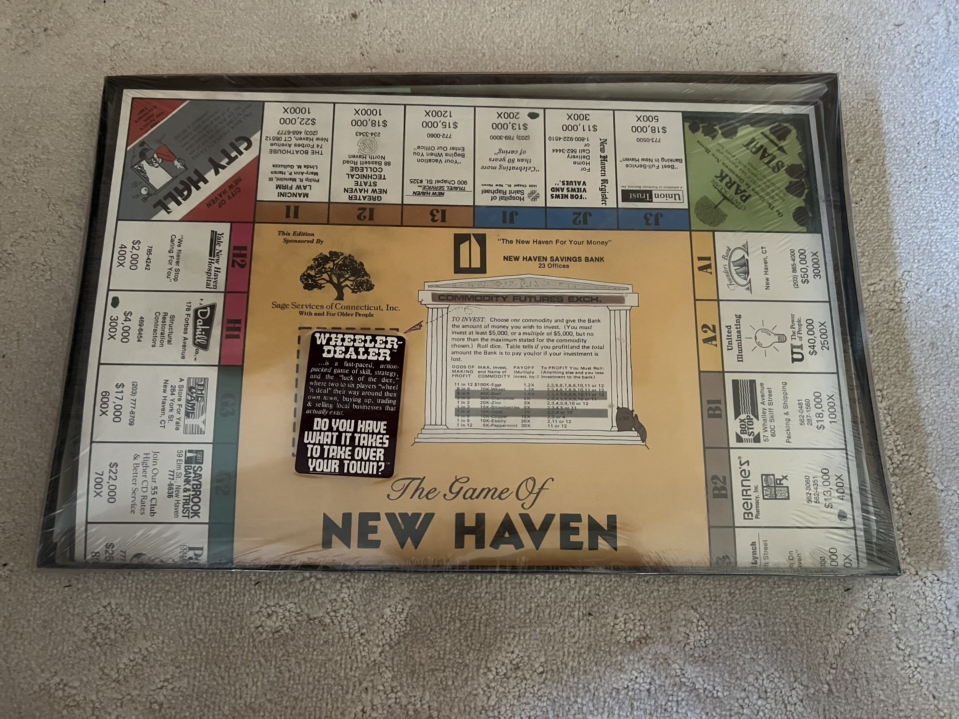 The Game Of New Haven Wheeler Dealer Monopoly Style Board Game Vintage SEALED