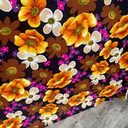Vintage large bold color floral fabric.  89” long x 42” wide  Beautiful and has a nice texture.  