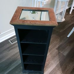 Small Wooden Black Shelf With Mirror Top