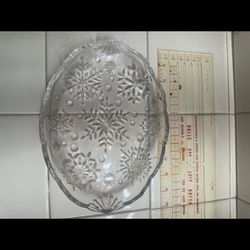 Vintage Glass Snowflake Christmas Crystal Dish Plate Bowl Platter 