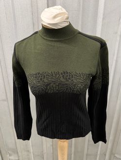 Womens Olive & Black Turtleneck Knit Sweater