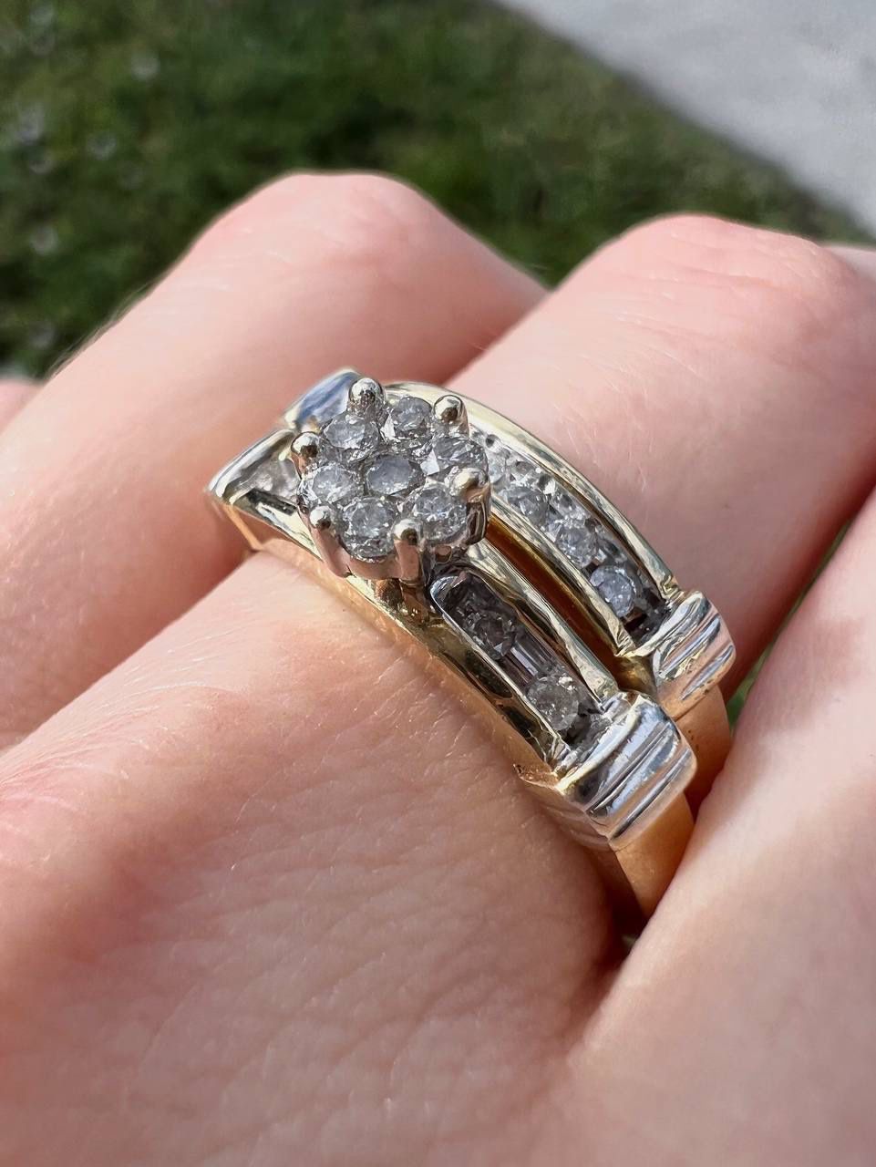 14k yellow gold diamond ring 2 bands