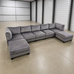 Couch Sectional | 8-Piece Gray Velvet Modular