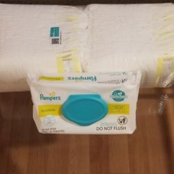 Pampers Swaddlers New Size 2 Sealed Sleeve 42 Count & Pampers Sensitive Wipes 56 Count Brand New