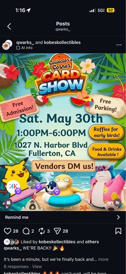 Pokémon card /funko free event