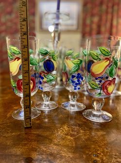 Block Basic Drinking Glasses Beautifully Hand Painted  Fruit Orchard 4 Pcs NWT