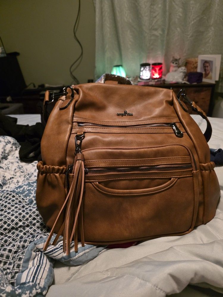 Leather Brown Backpack Purse. (New)