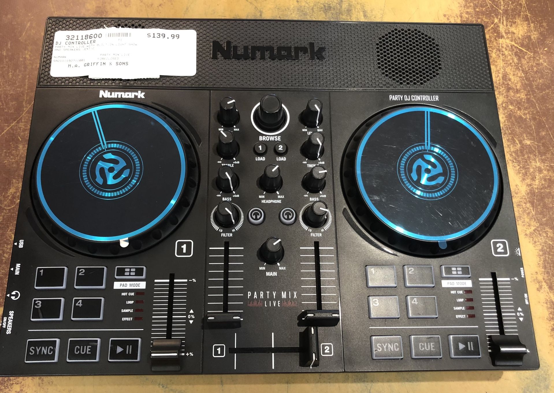 NUMARK Party Mix Live DJ Controller W/ Built-In Light Show & Speakers