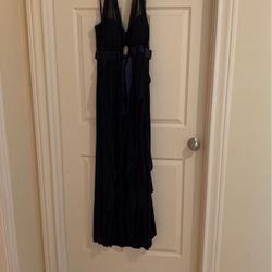 Worn Once ! Navy Blue Evening Dress  Halter Top Empire Style 