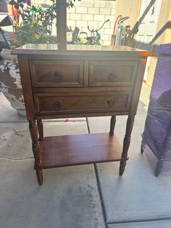 Wood Side Table with Drawers and Shelf