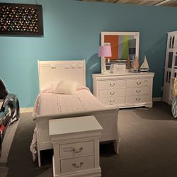 Twin Bed Frame, Dresser, Mirror And Nightstand