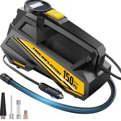 FLYKID Tire Inflator Portable Air Compressor- 12V DC Air Pump for Car Tires with 150PSI LCD Digital Gauge & Emergency LED Light,Auto Tire Pump for Car