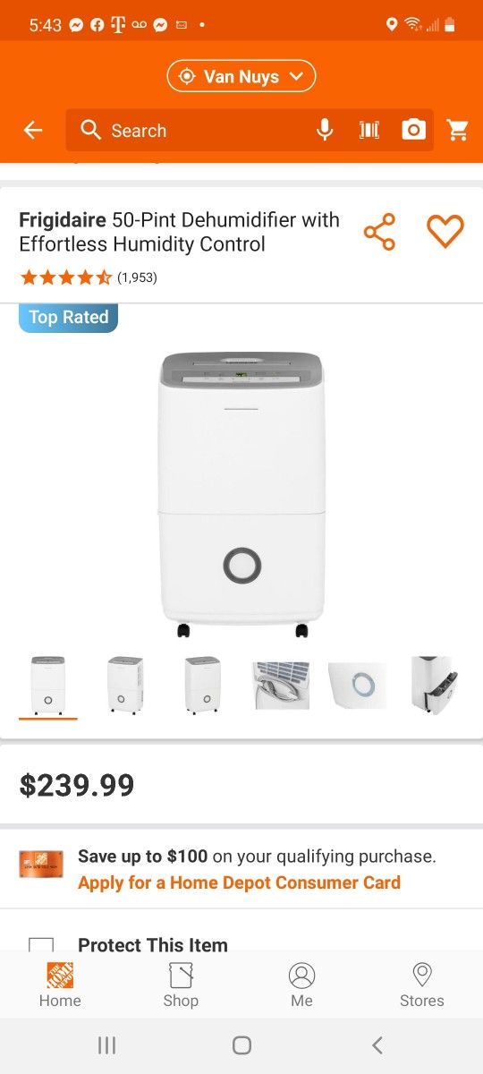 Frigidaire 50-Pint Dehumidifier with Effortless Humidity Control, White $180