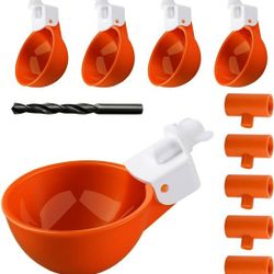 Large Automatic Chicken Waterer Cups (5 PCS-with Tee Fittings) Poultry Drinking Bowl for Chicks-Duck-Goose-Turkey-Bunny (Orange)

