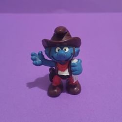 Schleich Peyo Smurfs - 1991 Cowboy Smurf Vintage PVC Figure 2" Tall .