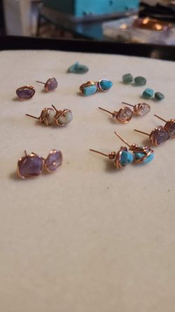Wire Wrapped Stone Stud Earrings
