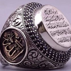 **NEW** MUSLIM RELIGION PRAYER MASCOT RING**9.5-10-10.5-11**SILVER PLATED & 100TH RUBY STONE'S**17GR**