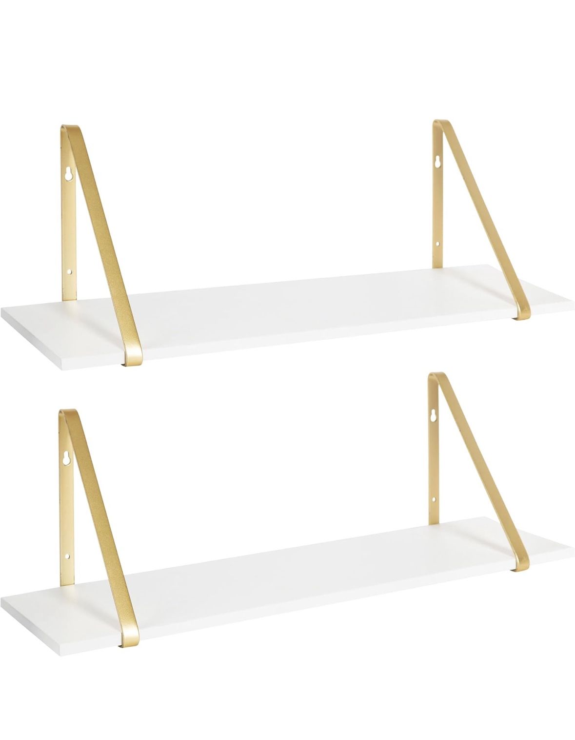  Mounted Floating Wall Shelves Set Of 2 (Metallic Gold White)