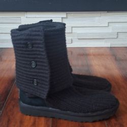 UGG Classic Cardy Black Knit Boots Size 7