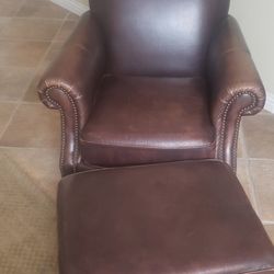 Bernhardt leather armchair with ottoman