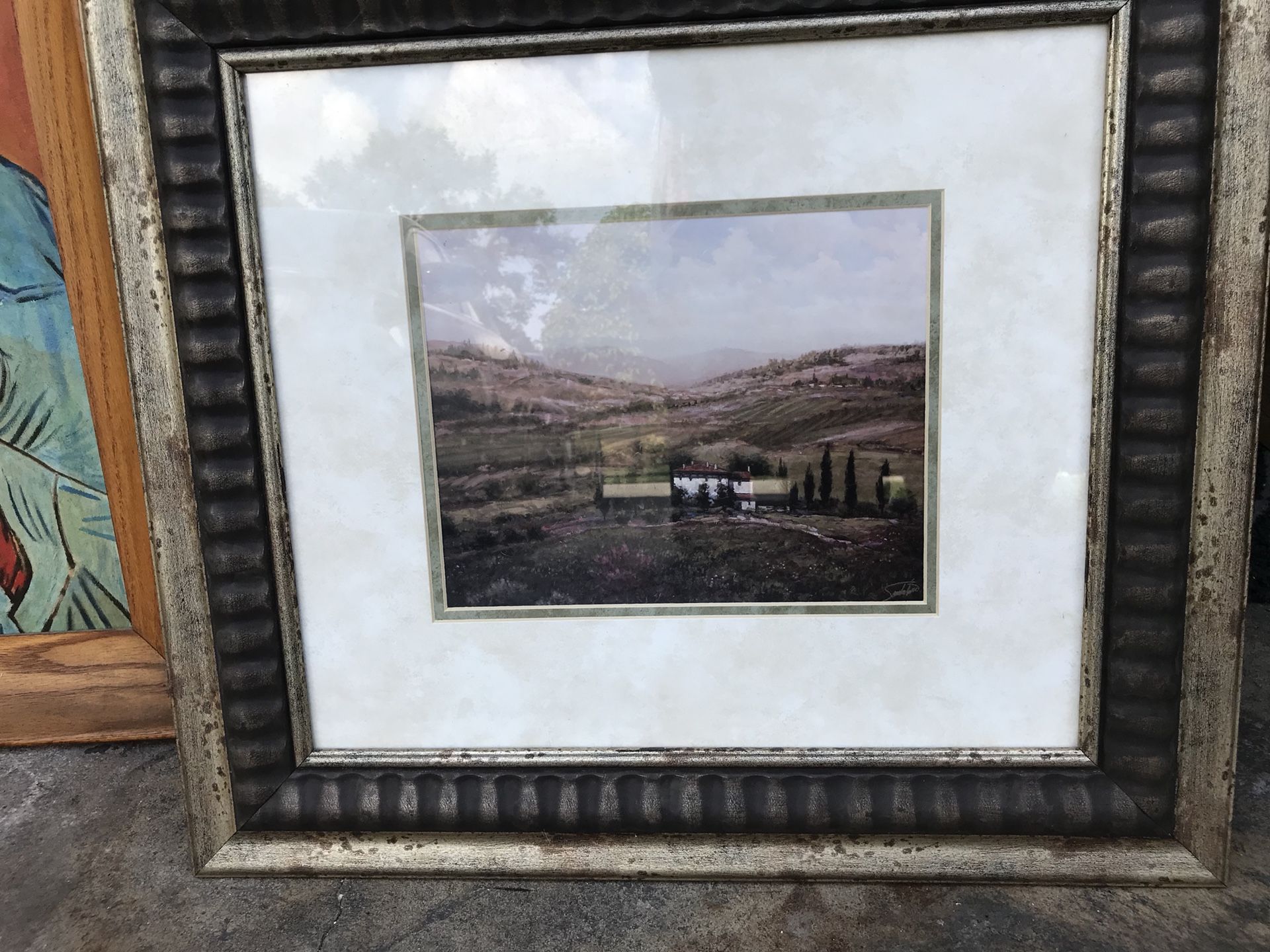 Beautiful framed Tuscan wall art country side muted color
