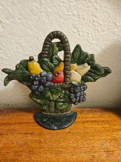 Vintage Fruit Basket Design Cast Iron Door Stop (Read)