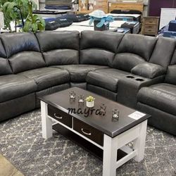 &Gray Faux Leather Reclining Sectionall/Delivery Available/DISCOUNT👈/Home Decor/Financing