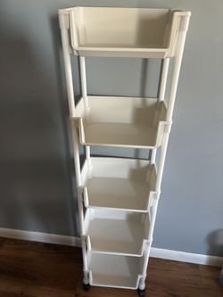 White Plastic Storage Stand w Wheels