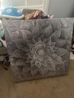 nice embroidered gelled flower art canvas