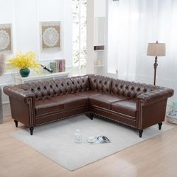 NEW Dark Brown PU Faux Leather 84.65 in W 2-piece L-Shaped Modern Sectional Sofa