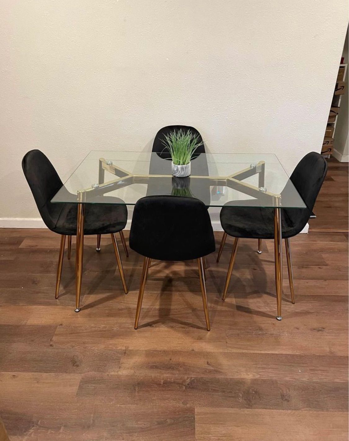 Black Modern Glass Dining Table Set