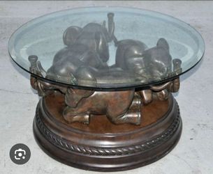 Vintage Bombay Company Triple Elephant Coffee Table – Beveled Glass