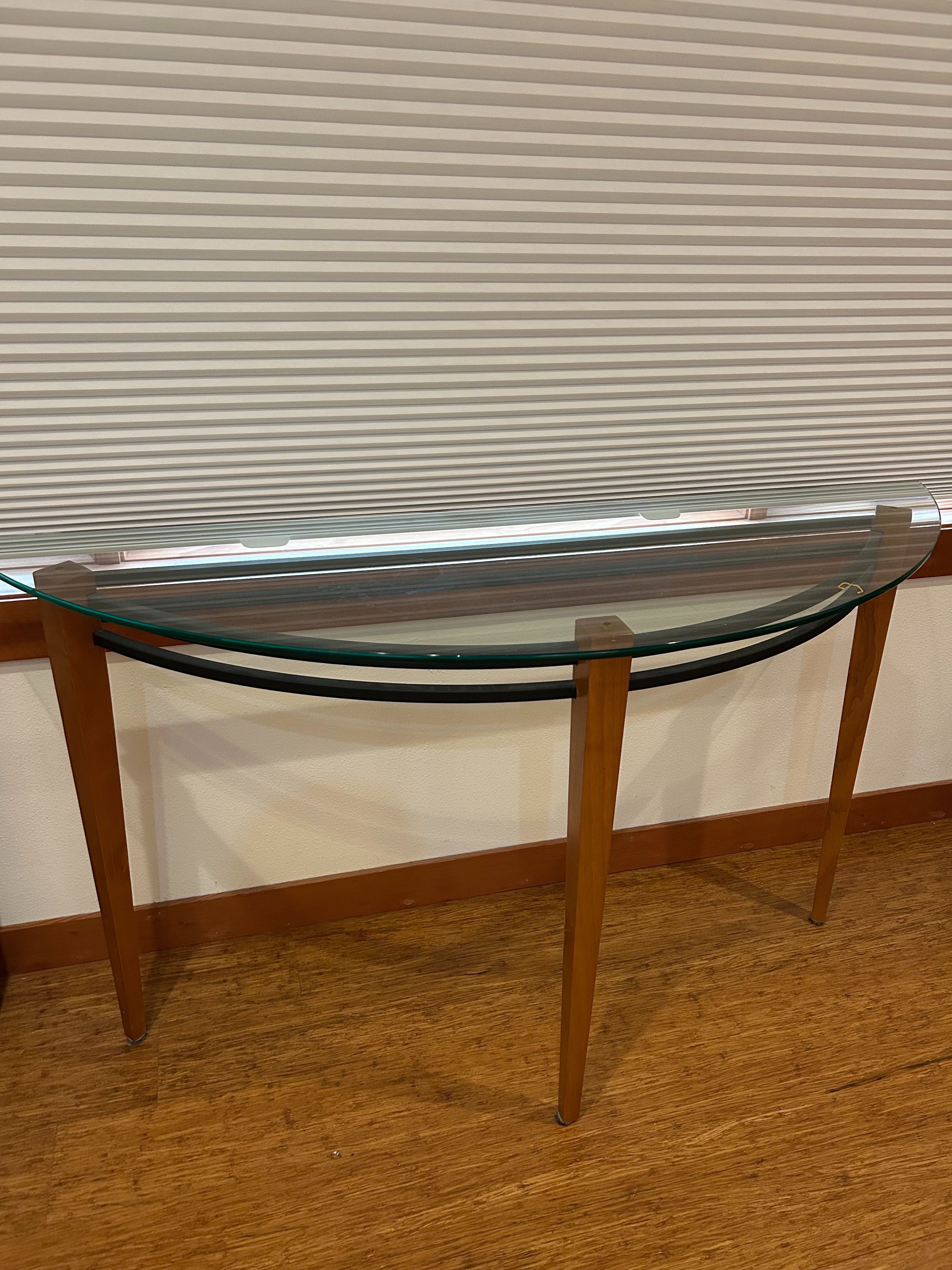 Metal Glass and Woof Half Moon Entry Table