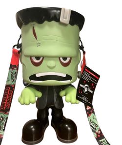 Universal Studios Frankenstein Monster Large Popcorn Bucket Container Lanyard