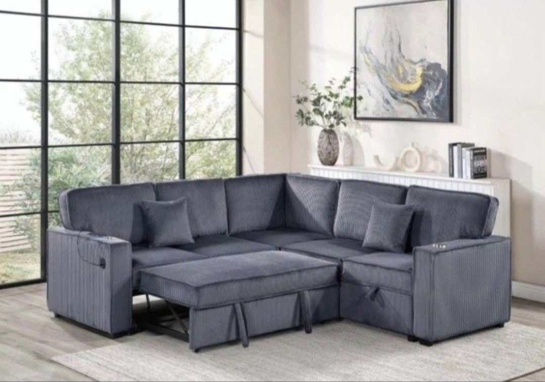 ✅️✅️3-Piece Convertible Sectional
Sleeper Sofa W/Cupholder, Sofa Storage, & USB Ports✅️✅️