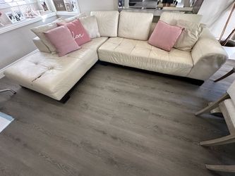 Cream Leather Sectional Sofa with Chaise