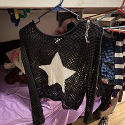 Black Open Knit Sweater With A Star