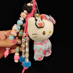 handmade hello Kitty plushie beaded bag charm