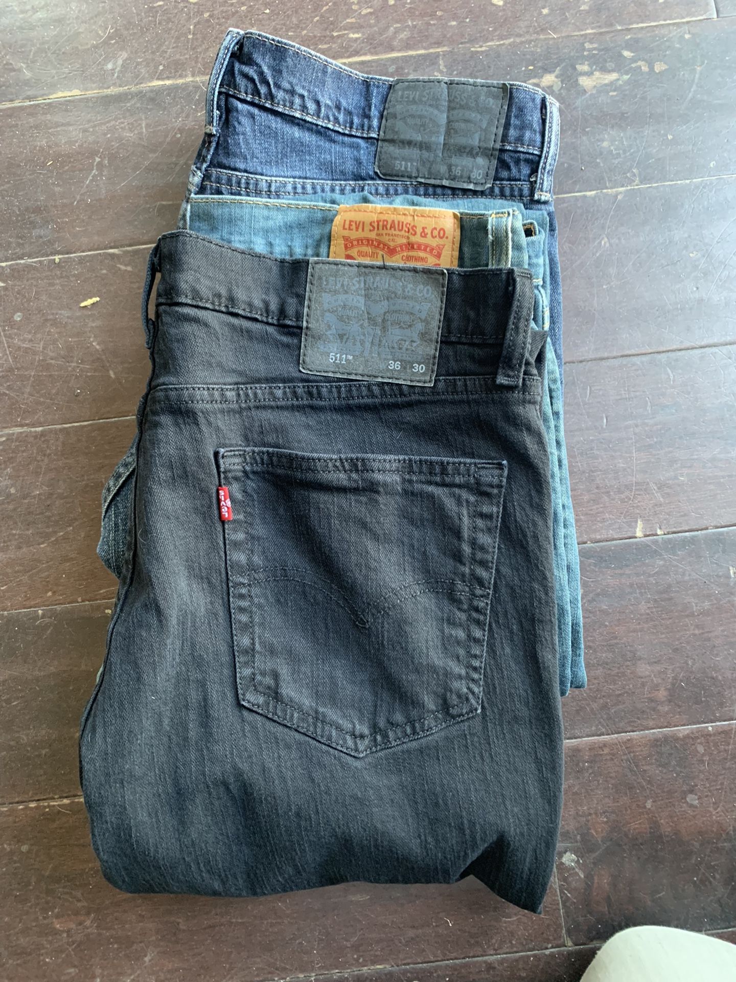 Levi’s 511 36X30 (3 Pair, 2 Blue, 1 Black)