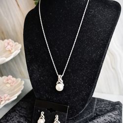 Sterling Silver Pearl Necklace&Earrings