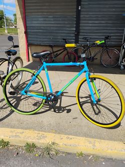 Men's hybrid fixie freewheel brakes on handles