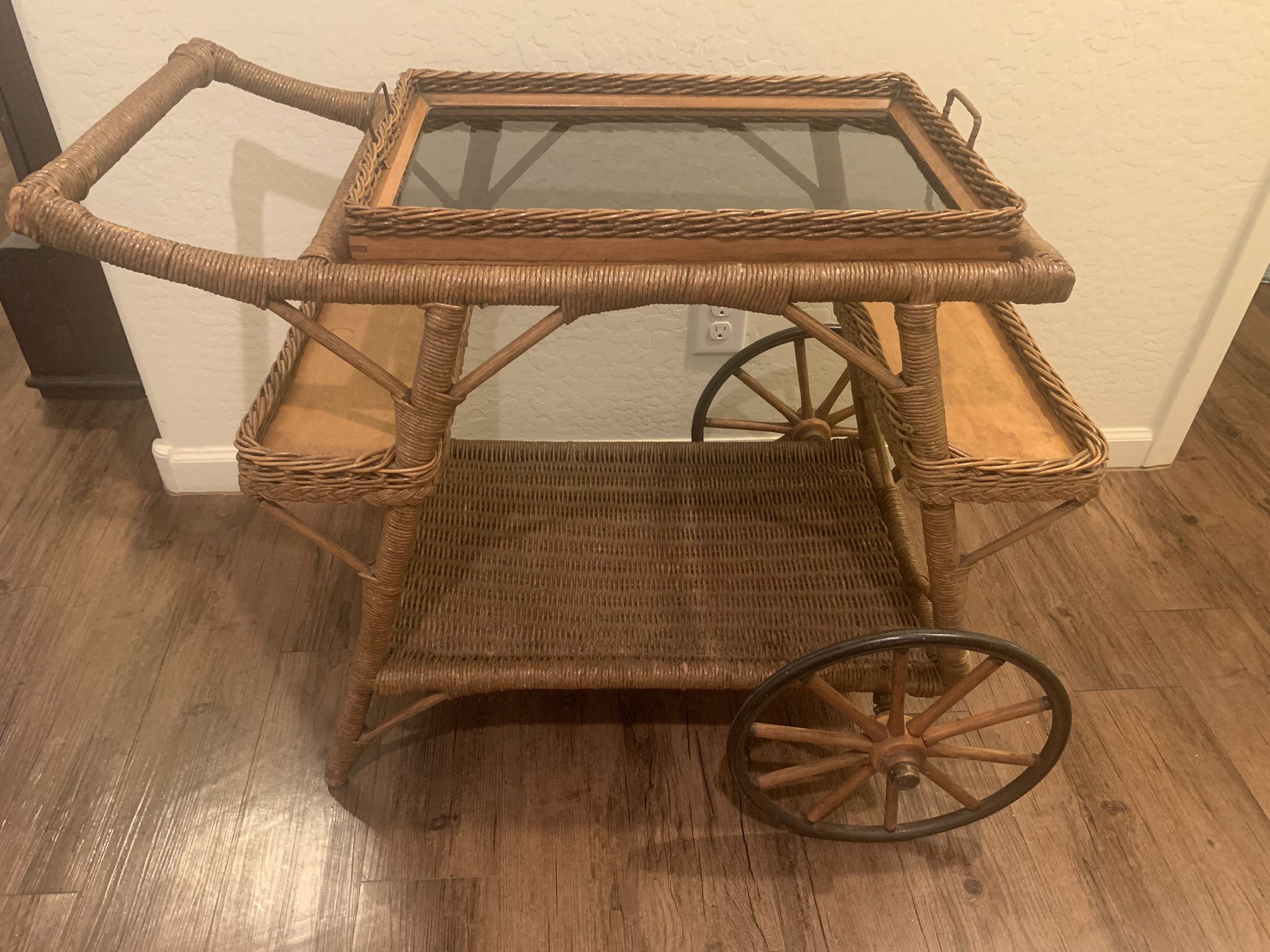 Vintage Wicker Tea Cart.  