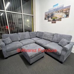 Corduroy Sectional Sofa With Ottoman
