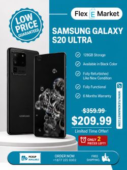 🚨 ONLY 2 LEFT! Samsung Galaxy S20 Ultra 128GB Black – Was $359.99, Now Only $209.99 🔥