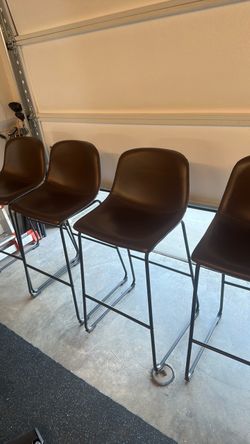 Brown Faux Leather Bar Stools Set of 4