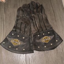 Vintage Harley Davidson Riding Gloves Leather Metal Studs Embroidery 