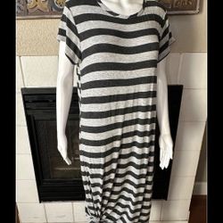 Gray and Light Gray Striped Short-Sleeved Dress