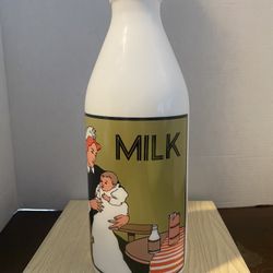 Egizia Italy Vintage Ceramic Opaque White Milk Bottle With Nurse & Baby Graphics 