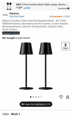 Cordless Table Lamp Rechargeable Black - KK 2 Pack