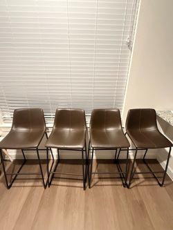 Set of 4 Brown Faux Leather Counter Stools
